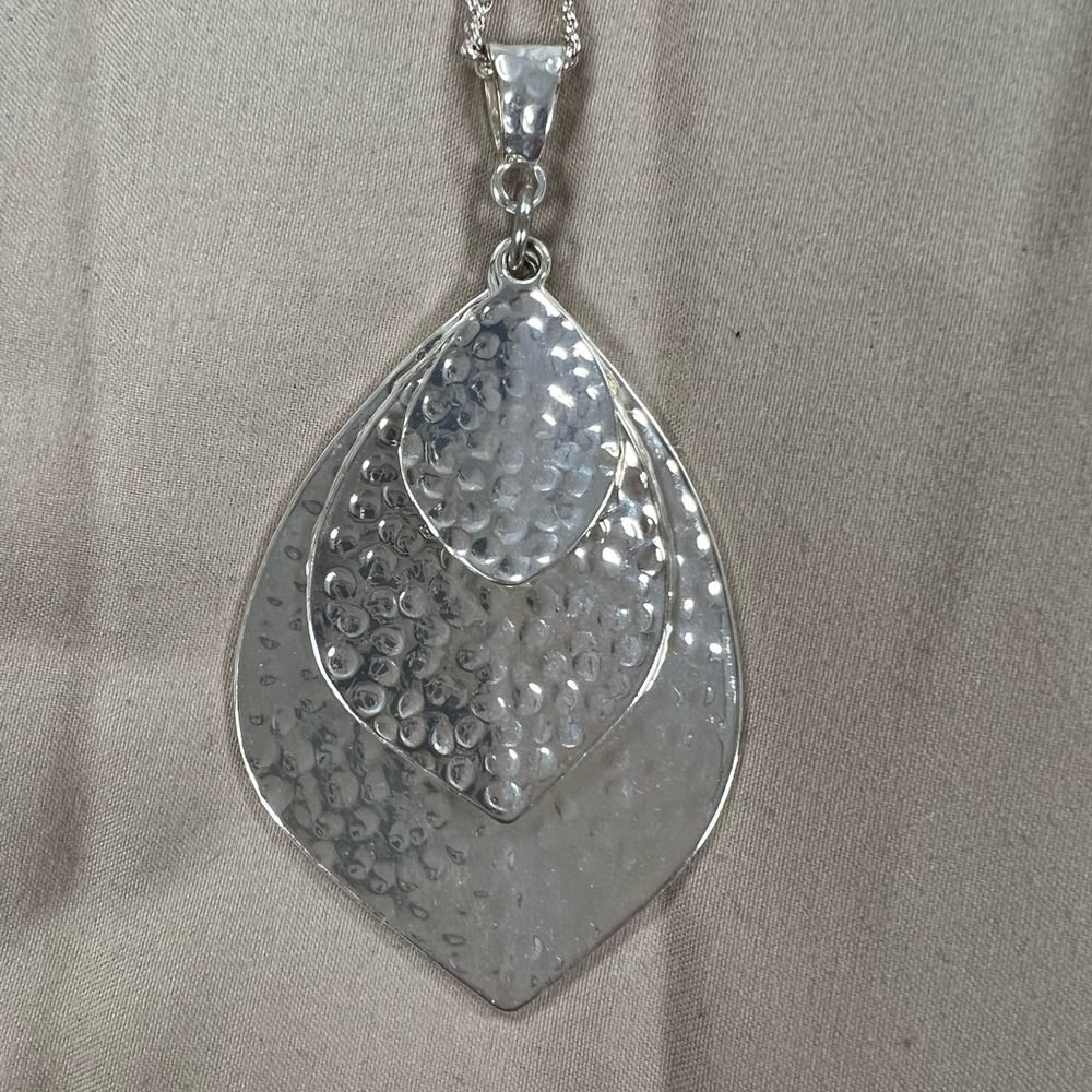 Stamped silver plated leaf necklace
